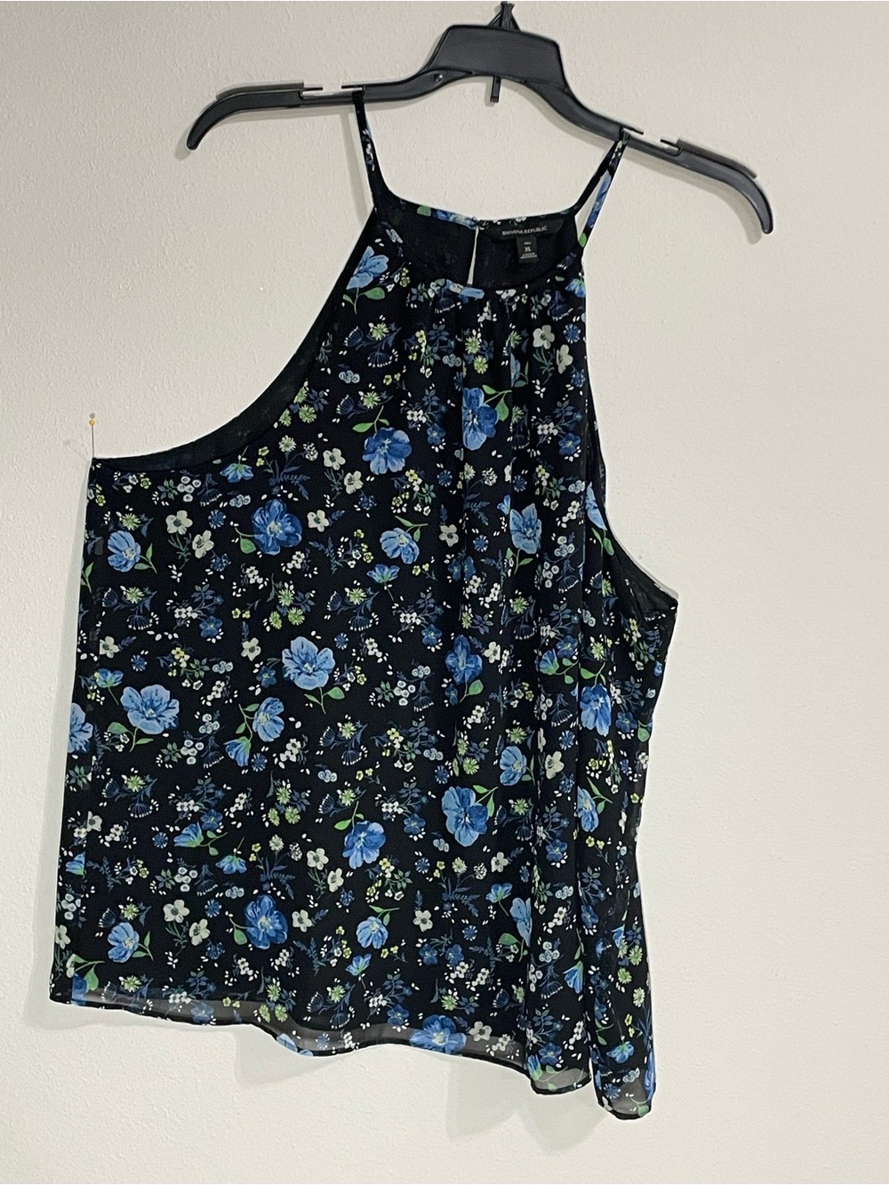 Banana Republic Black Floral Halter Camisole with Blue & Green Blooms